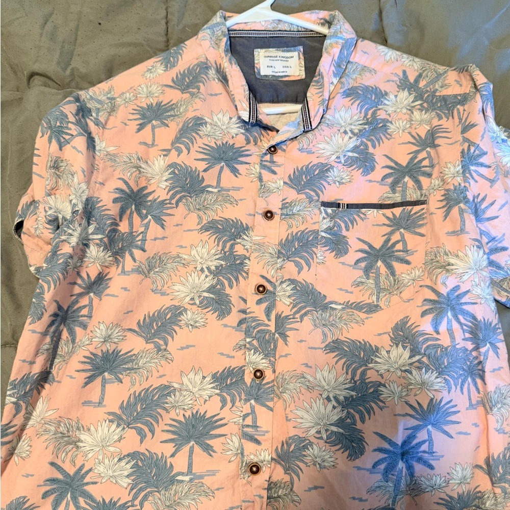 Men's Pink and Blue Palm Print Shirt
